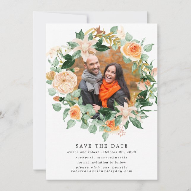 Save The Date Rustic Autumn Wreath Photo Wedding Enregistrer La  (Devant)