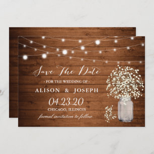 Save The Date Rustic Baby's respire Mariage Enregistrer la date