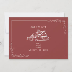 Save The Date Rustic Barn Mariage Muted Red Enregistrer la date