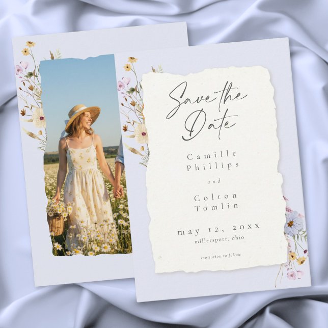 Save The Date Rustic Blue Romantic Wildflower Wedding Photo (Rustic Blue Romantic Wildflower Wedding Photo Save The Date)