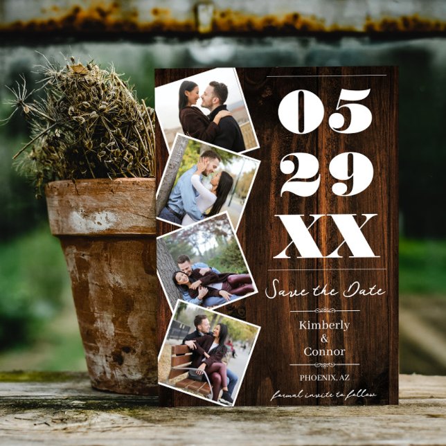 Save The Date Rustic Bold Four Photo Enregistrer la date (Rustic Bold Four Photo Save the Date)