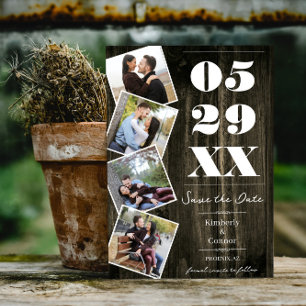 Save The Date Rustic Bold Four Photo Enregistrer la date Natur