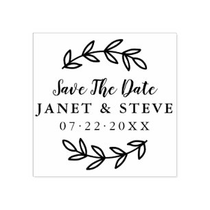 Save The Date Rustic Branch & Hand Lettered Script Rubber Stamp
