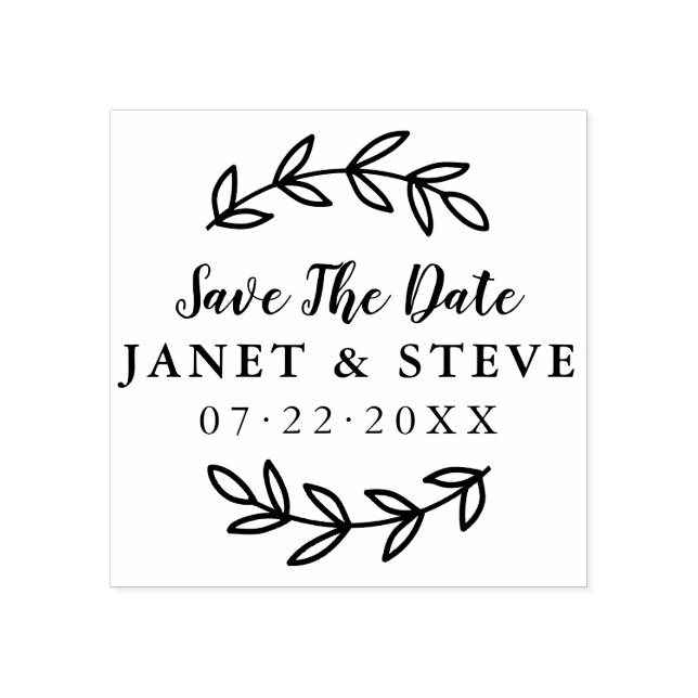 Save The Date Rustic Branch & Hand Lettered Script Rubber Stamp (Imprint)