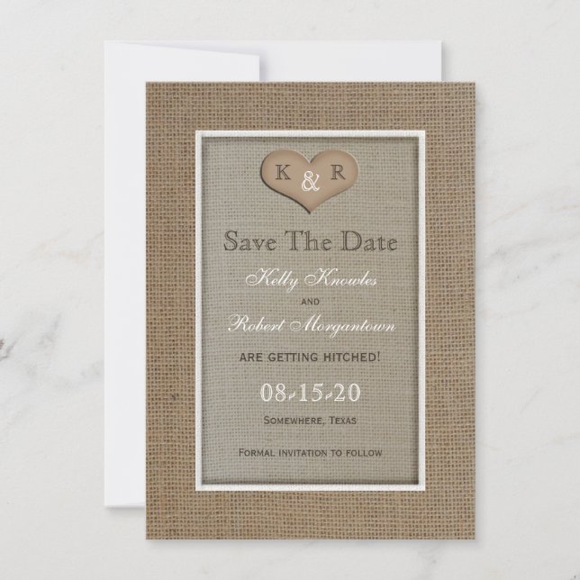 Save The Date Rustic Burlap Enregistrer l'invitation de la date (Devant)