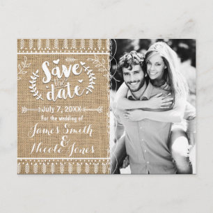 Save the Date Rustic Burlap Photo Invitation