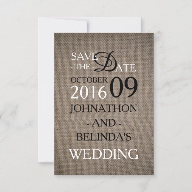 Save The Date Rustic Burlap Wedding Enregistrer La Date (Devant)