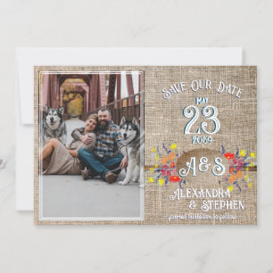 Save The Date Rustic Country Burlap Boho Fleur sauvage Mariage