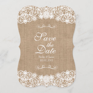 Save The Date Rustic Country Burlap Mariage Dentelle Sauvez-La-D