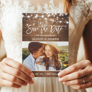 Save The Date Rustic Country Wood Twinkle lumières Mariage Photo
