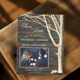 Save The Date Rustic Dark Wood Photo Card