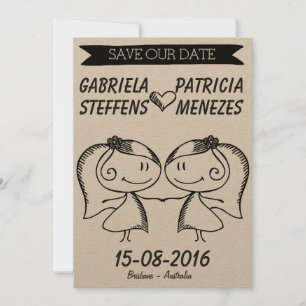 Save The Date Rustic Doodle Couple Lesbian Enregistrer la date
