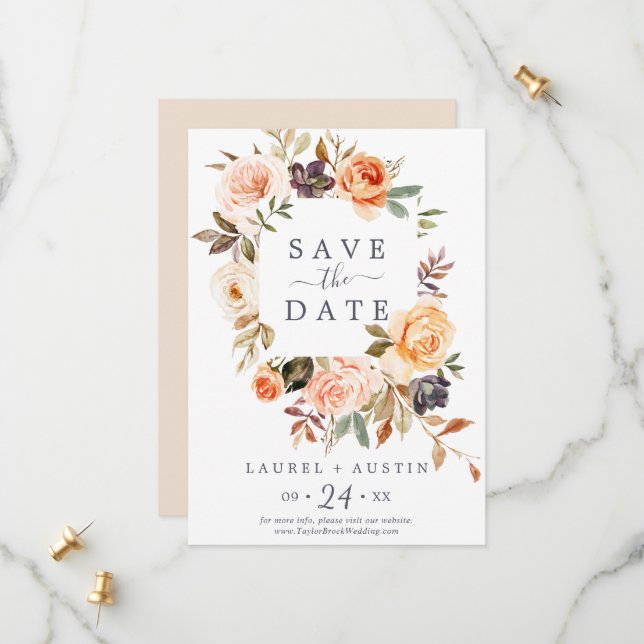 Save The Date Rustic Earth Florals Enregistrer la date de l'anno (Devant/Arrière en situation)
