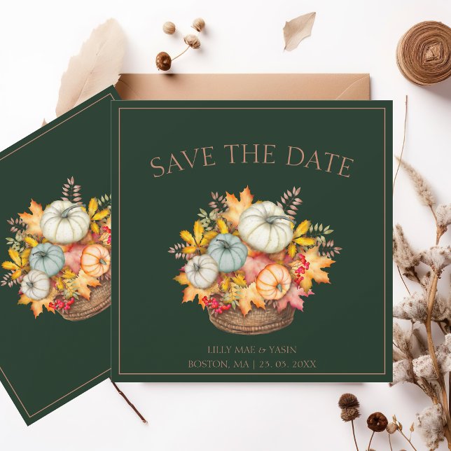 Save The Date Rustic Emerald Green Automne Citrouille Mariage (Créateur téléchargé)