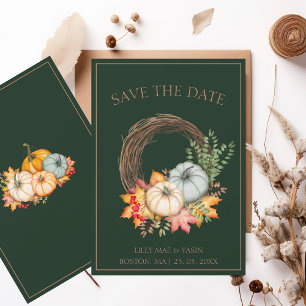 Save The Date Rustic Emerald Green Automne Citrouille Mariage