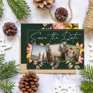 Save The Date Rustic Emerald Green Fall Leaf Trois Mariage photo