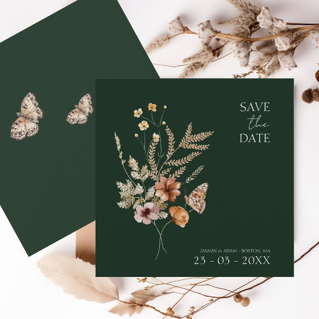 Save The Date Rustic Emerald Green Fleur sauvage Mariage (Créateur téléchargé)