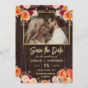 Save The Date Rustic Fall Citrouille mariage floral enregistrer 