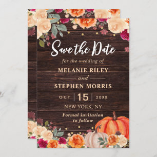 Save The Date Rustic Fall Citrouille mariage floral enregistrer 