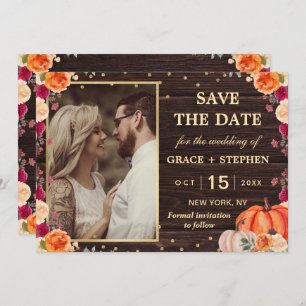 Save The Date Rustic Fall Citrouille mariage floral enregistrer 