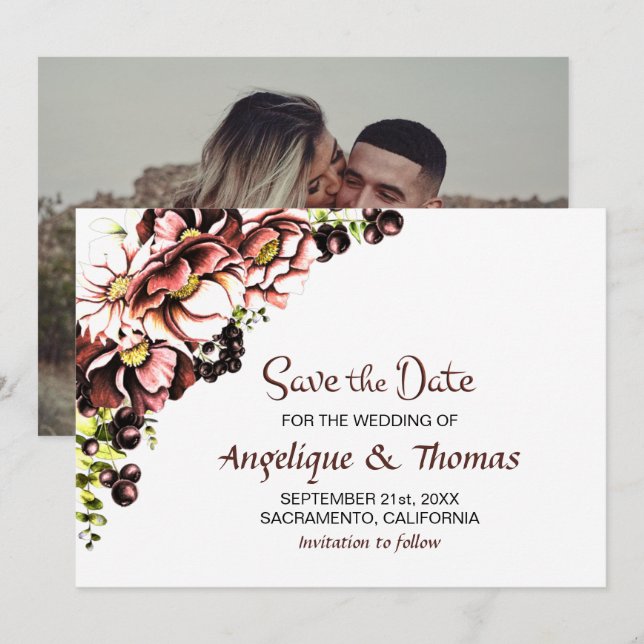 Save The Date Rustic Fall Floral Mariage (Devant / Derrière)