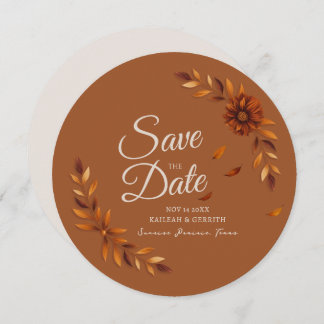 Save The Date Rustic Fall Leaves Toffee Brown Off White Wedding