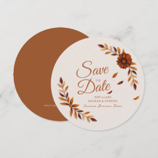 Save The Date Rustic Fall Leaves Toffee Brown Off White Wedding
