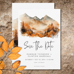 Save The Date Rustic Fall Mountain Scene Mariage d'aquarelle