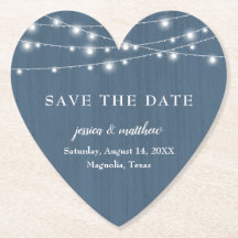 Save the Date Rustic Farmhouse Blue String Lights