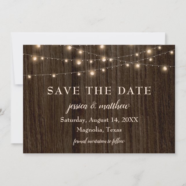 Save the Date Rustic Farmhouse Twinkling Lights (Front)