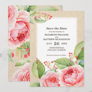 Save the Date. Rustic Floral Wedding Announcements
