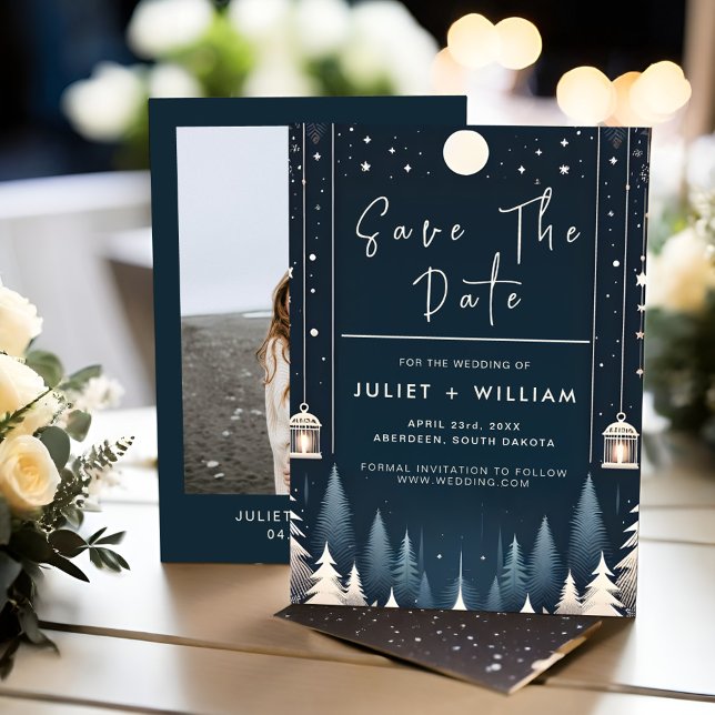 Save The Date Rustic Forest Stars Neige brillant Mariage d'hiver (Créateur téléchargé)