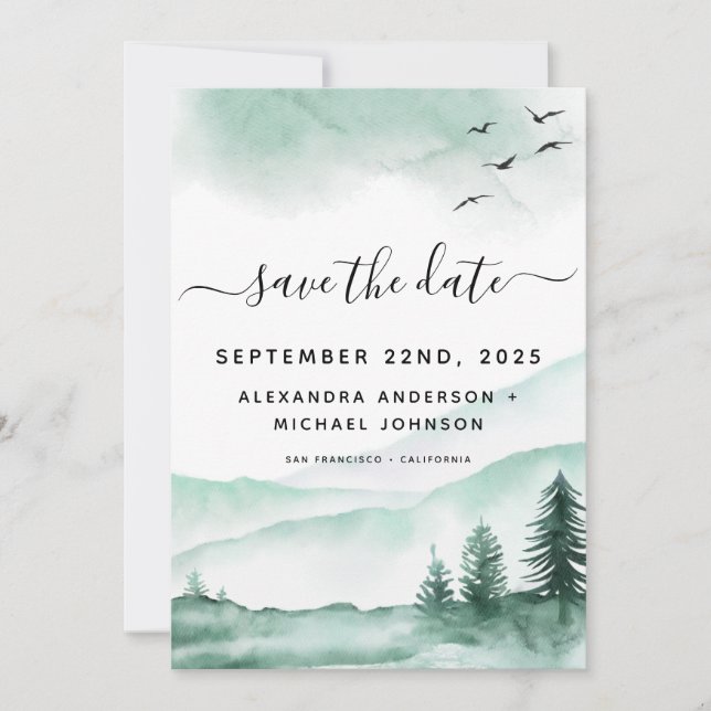 Save the Date Rustic Forest Watercolor Modern (Front)