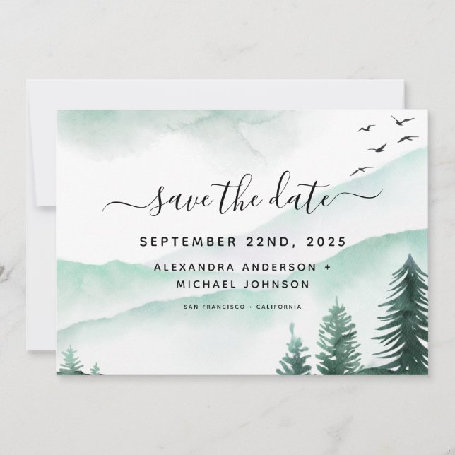 Save the Date Rustic Forest Watercolor Moody (Front)
