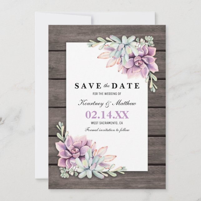 Save the Date Rustic Garden Succulent Floral (Front)
