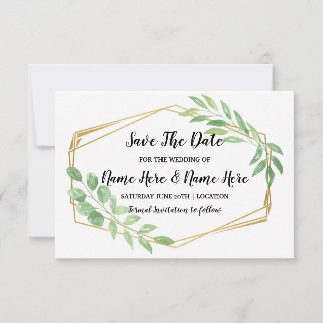 Save The Date Rustic Gold Frame Leaf Invite (Front)