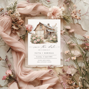 Save The Date Rustic Grange Floral Pays Enregistrer la date
