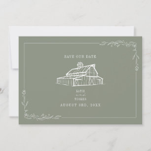 Save The Date Rustic Grange Mariage Sage Green Enregistrer La Da
