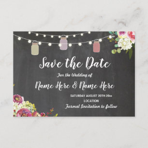 Save The Date Rustic Jar Light Chalk Floral Invite