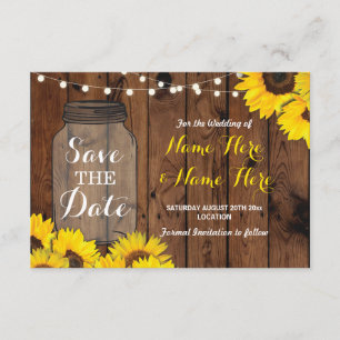 Save The Date Rustic Jar Wood Sunflowers Invite