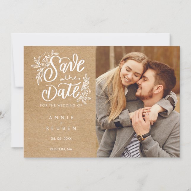Save The Date Rustic Kraft Enregistrer la photo de la date manus (Devant)