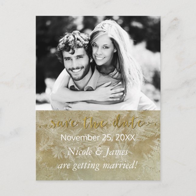 SAVE THE DATE Rustic Kraft Paper Winter Photo Announcement Postcard (Front)