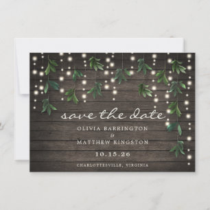 Save The Date Rustic Leaf String Lights Photo Enregistrer la dat