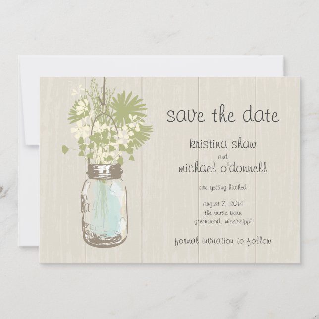 Save The Date Rustic Mason Jar & Fleurs sauvages Enregistrer la  (Devant)