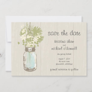 Save The Date Rustic Mason Jar & Fleurs sauvages Enregistrer la 