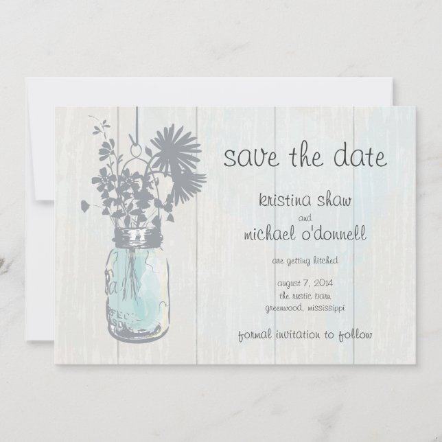 Save The Date Rustic Mason Jar & Fleurs sauvages Enregistrer la  (Devant)