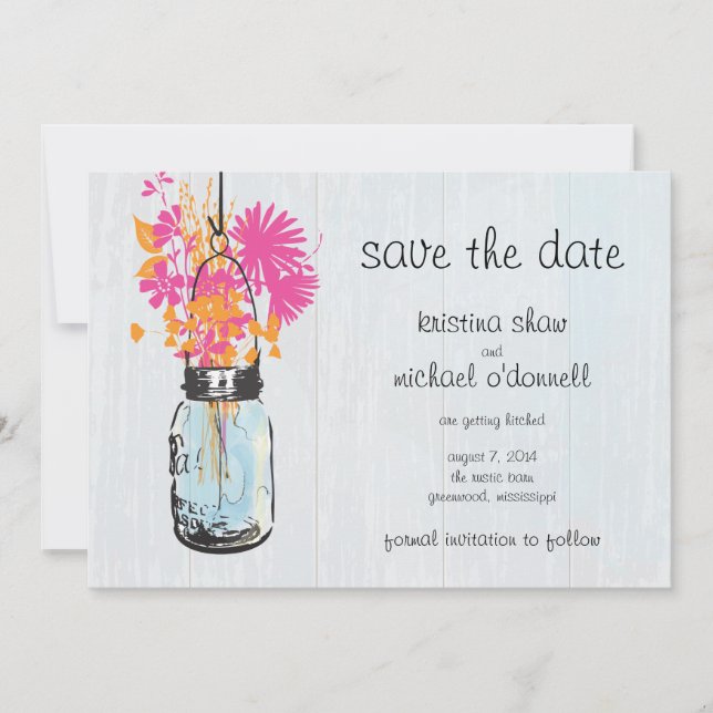 Save The Date Rustic Mason Jar & Fleurs sauvages Enregistrer la  (Devant)