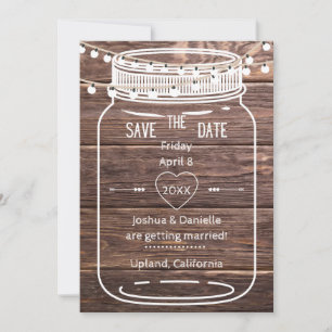 Save The Date Rustic Mason String Lights Jar Enregistrer la cart