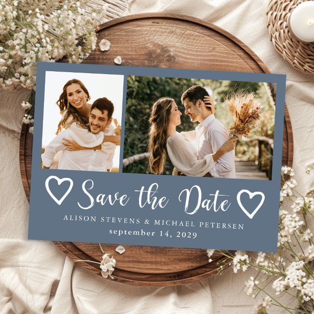 Save The Date Rustic modern 2 photo dusty blue wedding  (Créateur téléchargé)