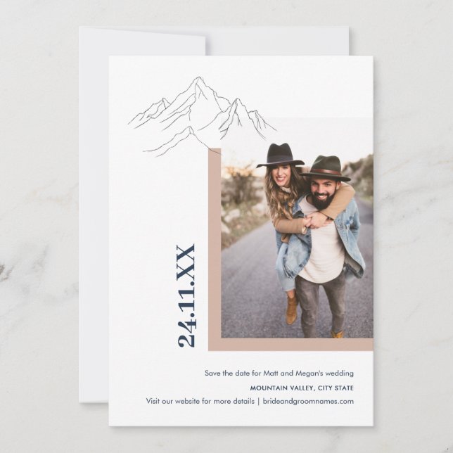 Save The Date Rustic Mountain Nature Extérieur Photo Blush Rose (Devant)